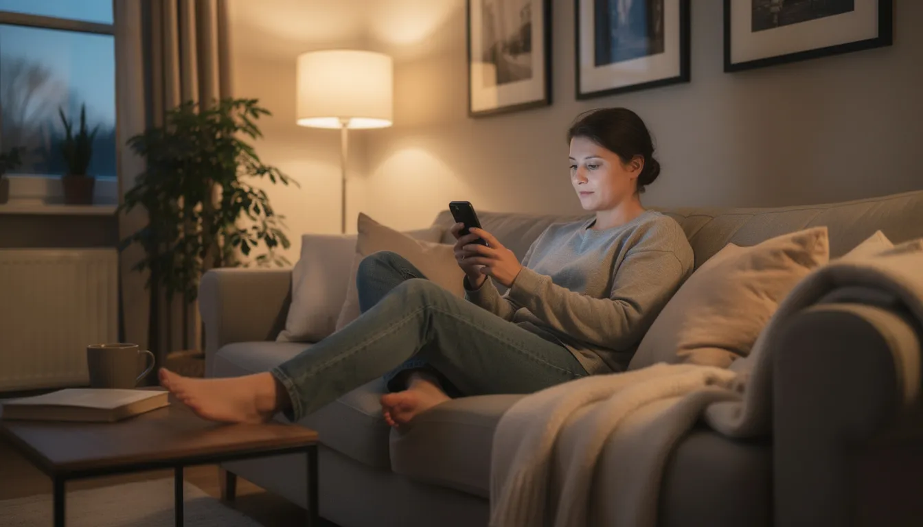 Una persona è seduta comodamente in un ambiente domestico rilassato, mentre utilizza un laptop per navigare su un sito di casino online. Lo schermo del laptop mostra chiaramente un'interfaccia di gioco con slot machine e bonus casino.