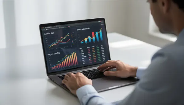 L'immagine mostra una persona seduta davanti a un laptop, intenta a consultare grafici e numeri relativi a informazioni sui casinò online. Sullo schermo si possono notare dati che potrebbero riguardare i requisiti di puntata e i bonus casino per i nuovi iscritti.