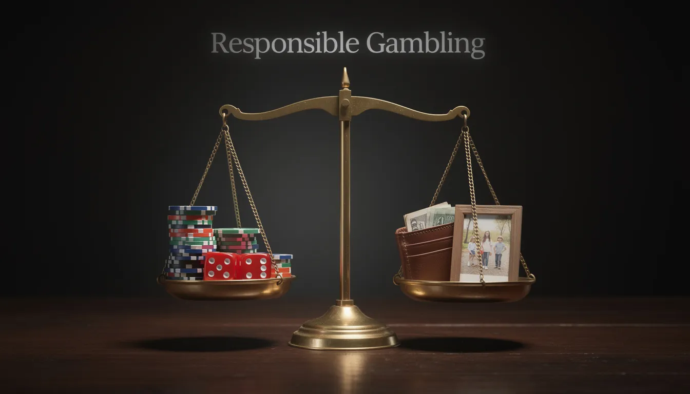 L'immagine rappresenta una bilancia in equilibrio, simbolo del concetto di gioco responsabile, dove il rispetto e la moderazione sono fondamentali. Questa illustrazione invita i giocatori a considerare le promozioni e i bonus, come il "bonus senza deposito", per un'esperienza di gioco più sicura e divertente.