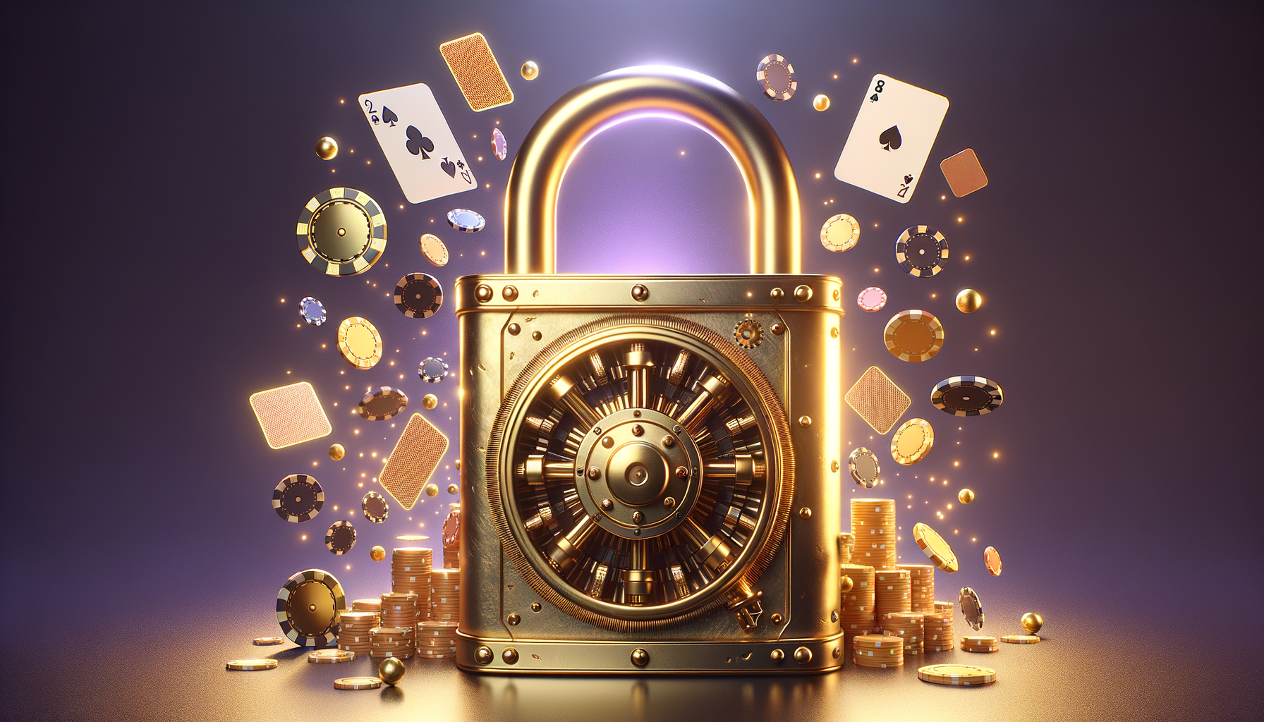 Lucchetto digitale con scudo di sicurezza sovrapposto a simboli di casino online, rappresentando protezione e sicurezza nel gioco regolamentato