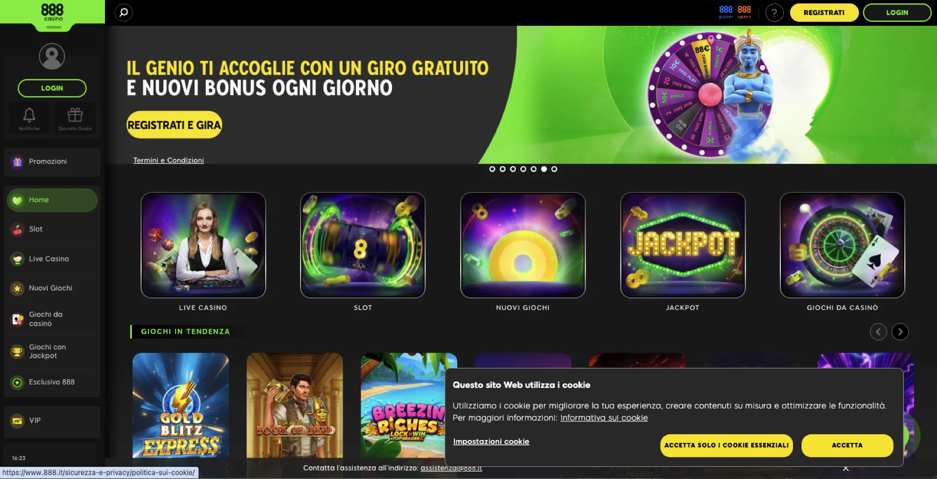 Screenshot homepage 888 Casino Casino