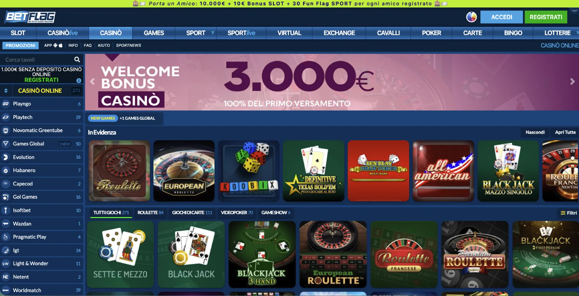 Screenshot homepage Betflag Casino