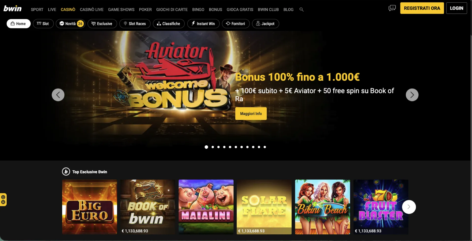 Screenshot homepage Bwin Casino