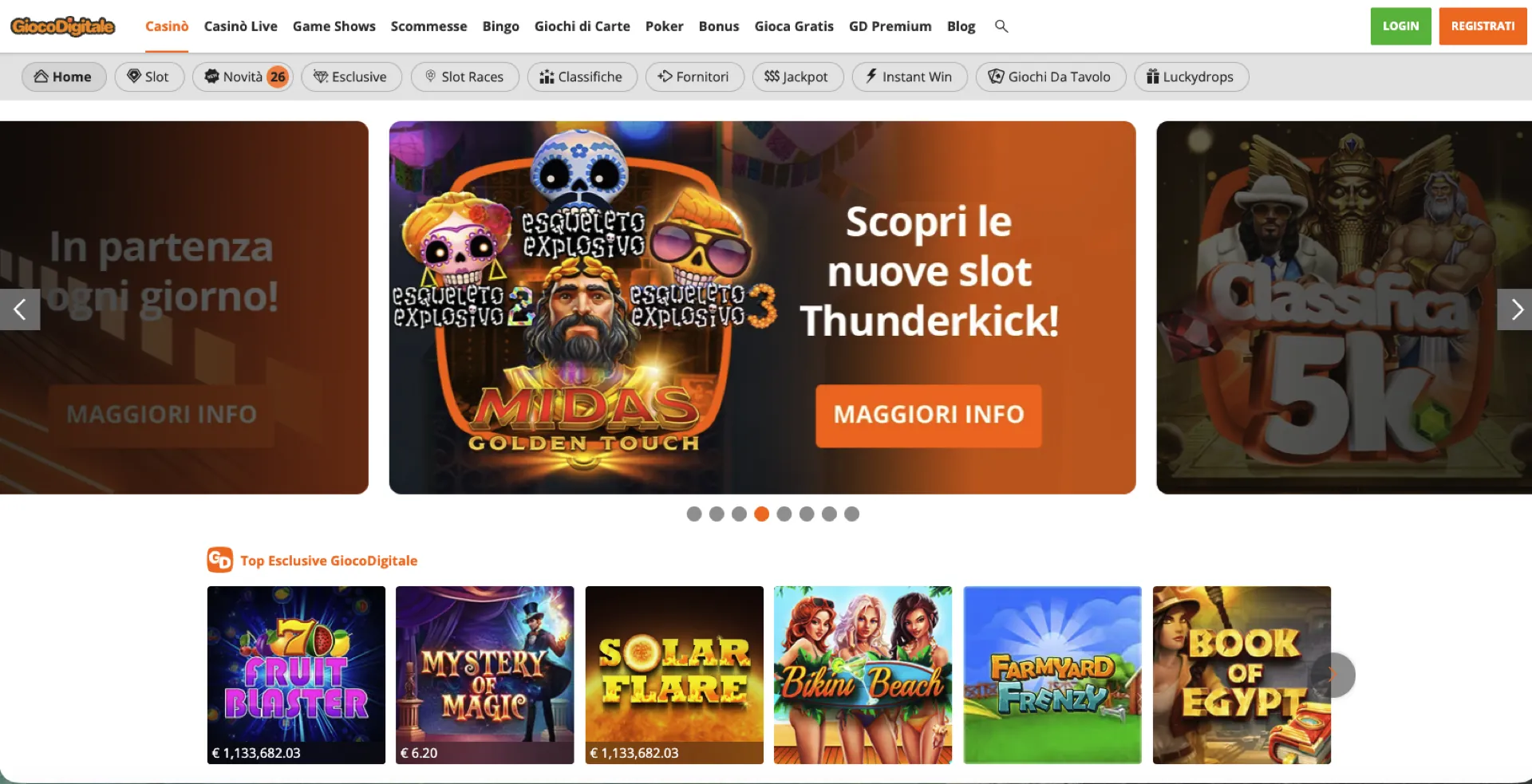Screenshot homepage Gioco Digitale Casino