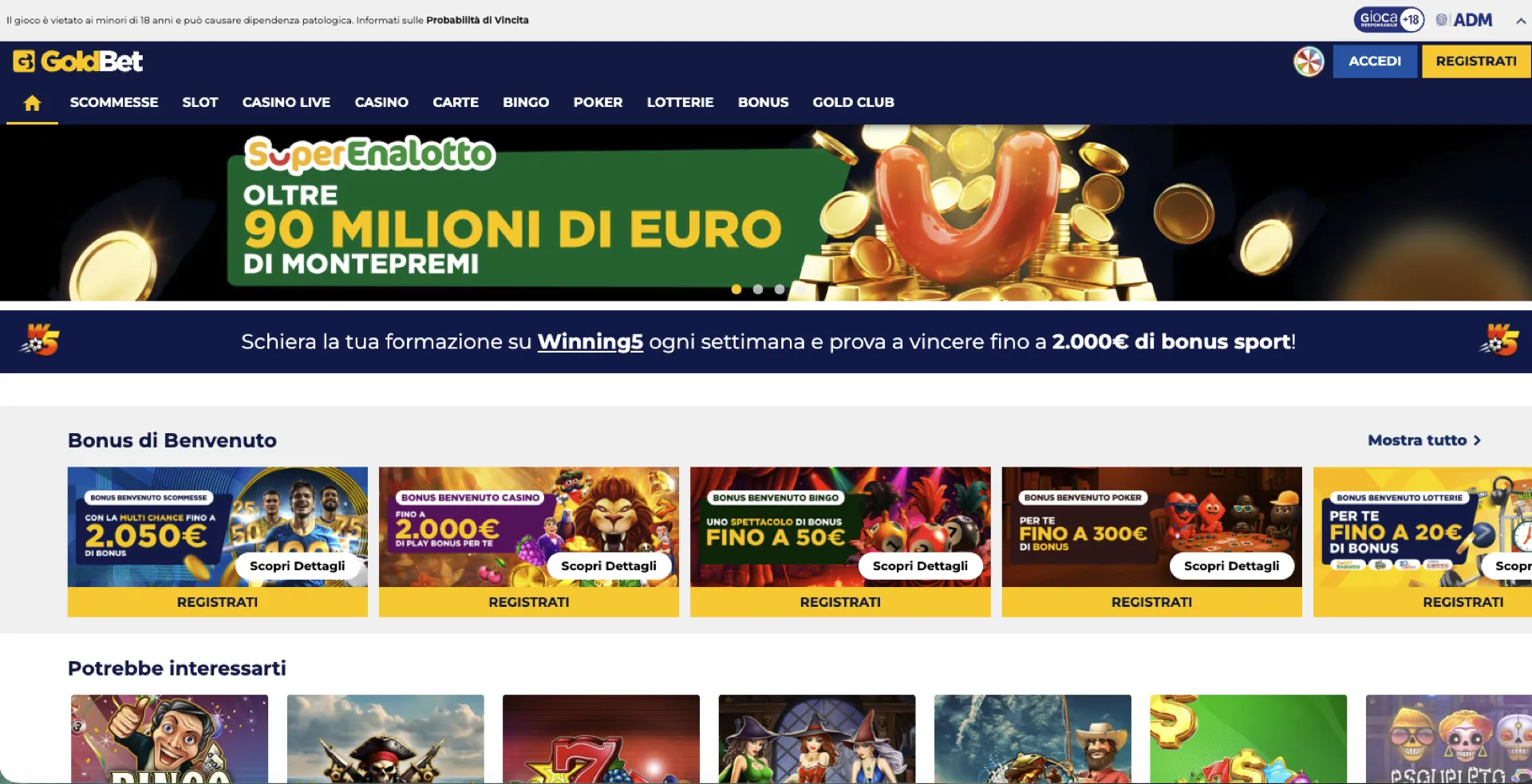 Screenshot homepage GoldBet Casino