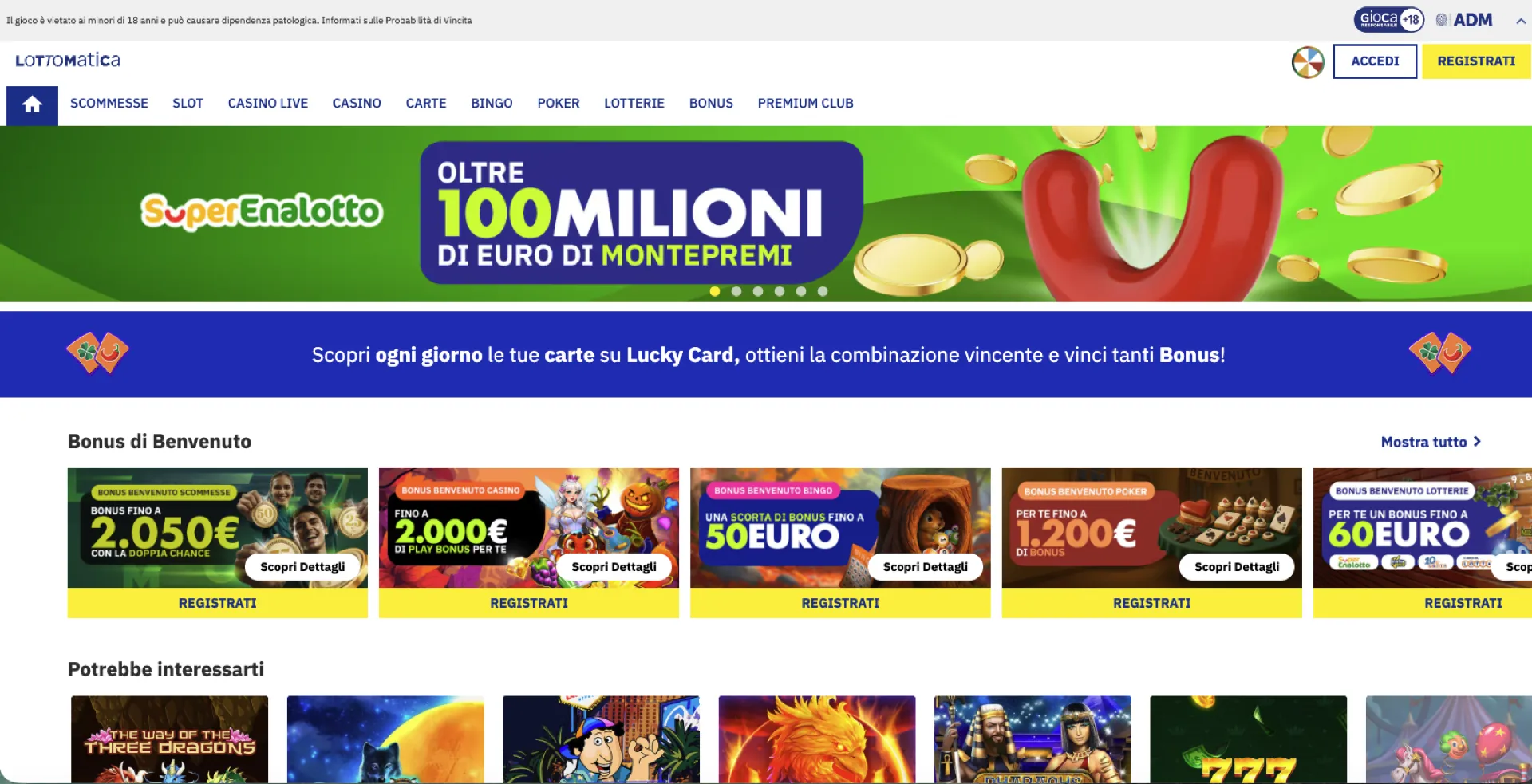 Screenshot homepage Lottomatica Casino