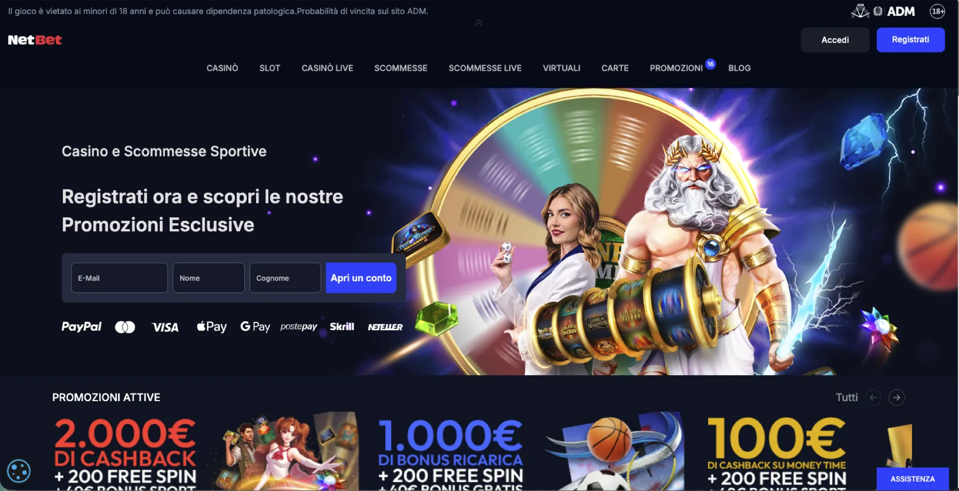 Screenshot homepage NetBet Casino