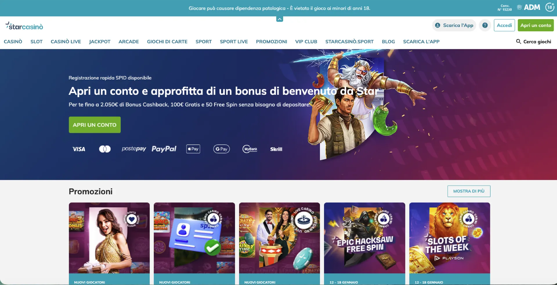 Screenshot homepage StarCasino Casino