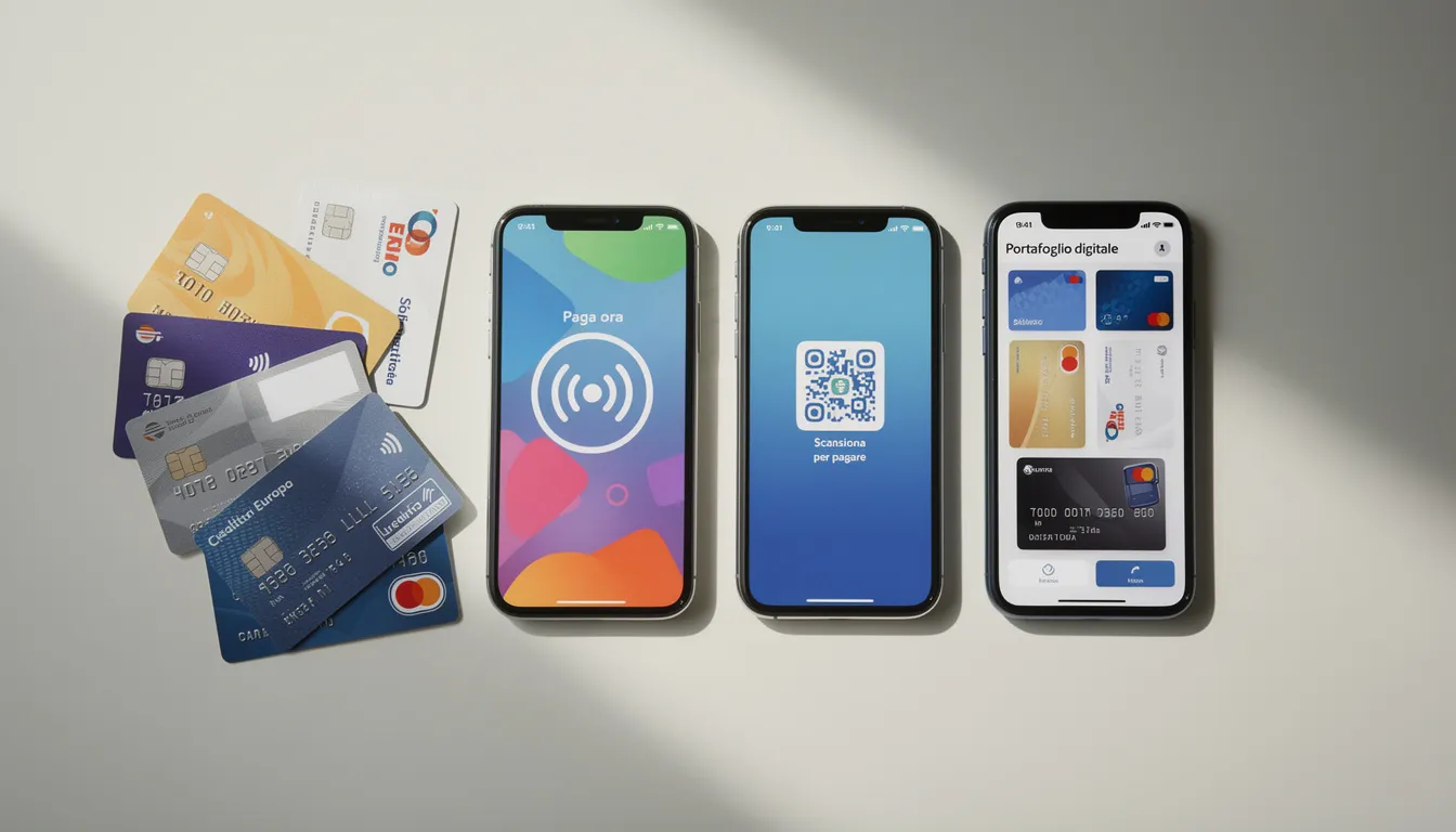 L'immagine mostra diverse carte di credito accanto a uno smartphone che visualizza un'app di pagamento, evidenziando l'importanza della sicurezza nelle transazioni online, come quelle effettuate nei nuovi casinò online. La scena rappresenta un moderno metodo di pagamento, utile anche per i giocatori di casinò online.