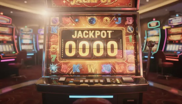 Display moderno di una slot machine con contatore del jackpot e luci colorate
